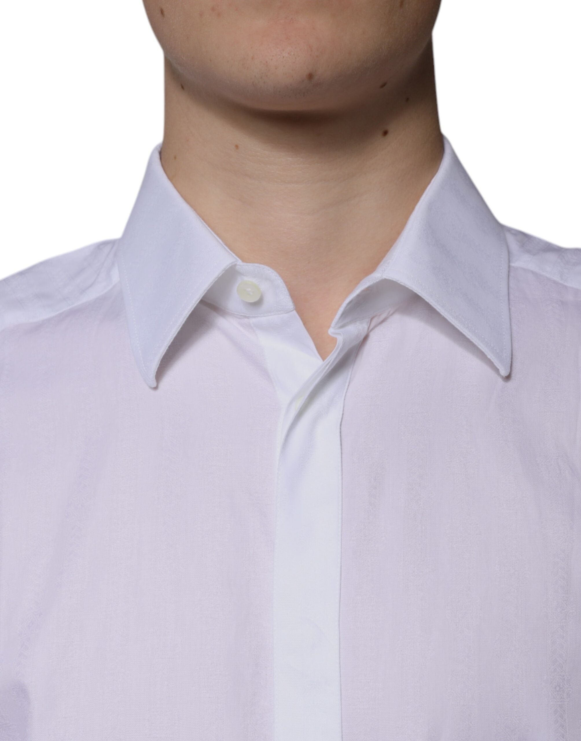 Dolce & Gabbana White Cotton Shirt Slim Fit Formal GOLD Dress Shirt